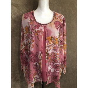 Marisol 3X Plus Floral Pink Top Blouse Two Piece Long Sleeve #390